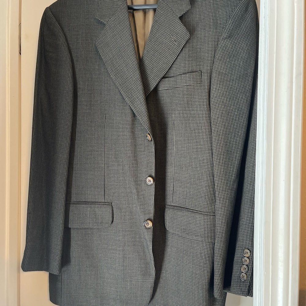 Oscar de la Renta Vintage 100% wool Black Houndstooth 40R Sport Jacket - Picture 2 of 6